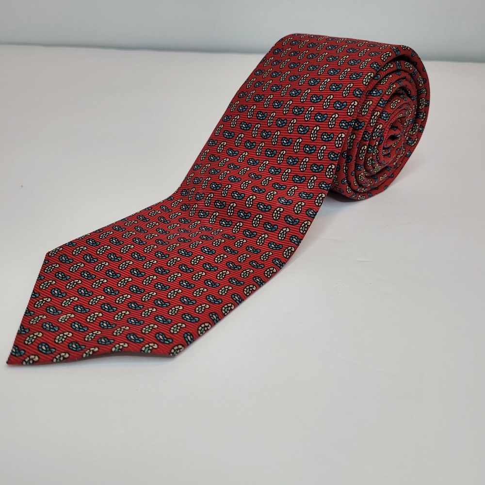 Polo Ralph Lauren Men's Red Small Paisley‎ 100% Silk Necktie Handmade In USA